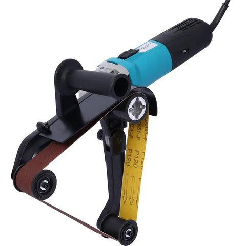Top-Notch 1300W Tube Belt Sander With Variable Speed Pipe Polisher For Metal, Wood, Aluminum, showing handheld design and belt configuration.