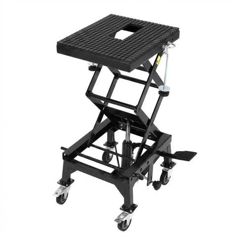 Hydraulic Motorcycle Lift Jack 350 Lbs Foot Operated Scissor Lift Table for ATV Dirt Bike Beefy Heavy Duty Steel Stand with safety lock