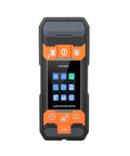 Hassle Free Wall Scanner And Metal Detector With Backlit Lcd Screen showing buttons for laser measurement and detection functions.