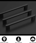 10 Pack 5 Inch Matte Black Cabinet Pulls For Kitchen Cabinets, Dresser Drawers, And Cupboards, Modern Square Aluminum Alloy Handles, Easy Install, Durable Hardware, Sleek Upgrade For Your Furniture And Home Decor, three handles displayed