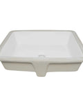Front view of Shallow Rectangular Undermount White Porcelain Sink With Chrome Drain 14 By 18 Inch One And Three Quarter Inch Drain Opening