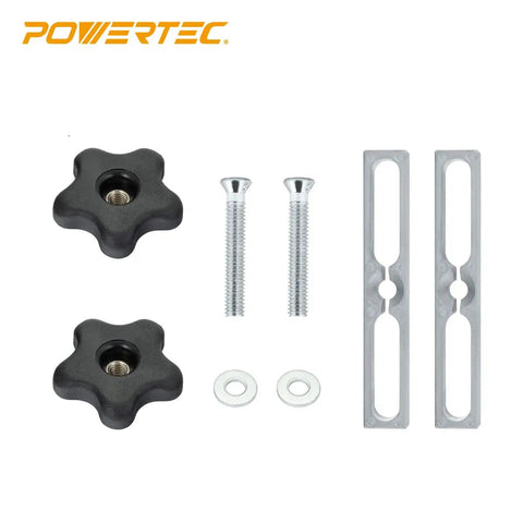 Miter Slot Hardware Kit With Aluminum Slot Bars Two Brass Black Star Knobs And Five Sixteenth Inch Screws And Washers