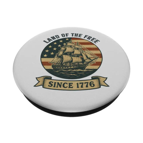 Patriotic US Flag Sailboat PopSocket Adhesive PopGrip For Phones featuring retro nautical flag design celebrating Independence Day 1776