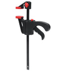 Dead Serious Six Inch Woodworking Bar Clamp With Long Rod Frame For Tight Corners And Zero Fuss One Handed Operation designed with premium steel and red handle.