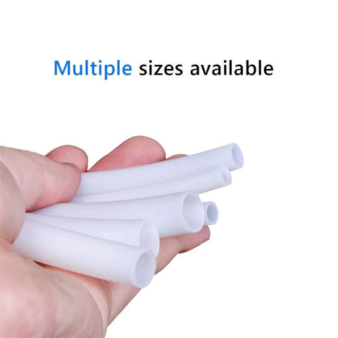Person holding multiple PTFE Teflon tubes of different sizes for 3D printers, illustrating versatility.