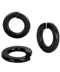 Black rust-resistant lock washers, 1/4 inch, for outdoor and marine use, durable heat-safe hardware, 304 stainless steel, 100-pack.