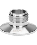 Chrome sanitary pipe fitting with 3/4-inch GHT male threads and wide flange base.