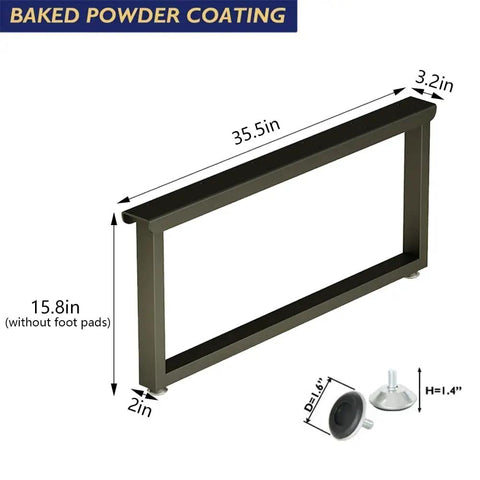 Diagram of 16 Inch Wide Metal Coffee Table Legs Black Industrial Modern Steel Base with dimensions and powder coated finish