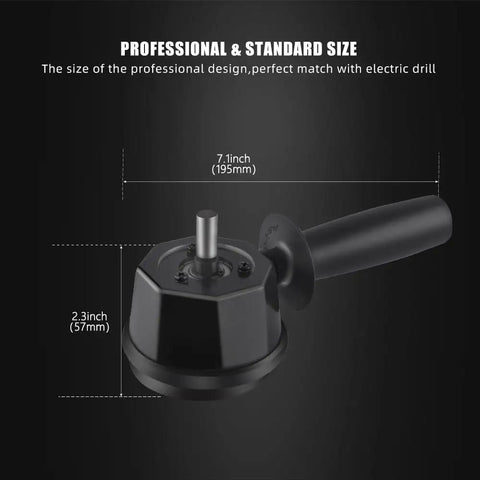 Forced Dual Action Polisher Adapter Kit showing precise dimensions, featuring a 7.1 inch length black adapter with handle for drills.