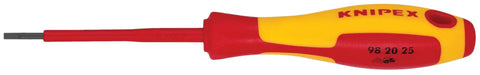 Red and yellow insulated slotted screwdriver from Six Piece 1000V Insulated Slotted And P1 P2 Screwdriver Set For Electrical Work