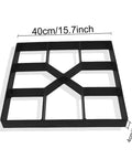Cross Square Garden Pavement Mold Set For DIY Stepping Stones Reusable Concrete Forms For Pavers Lawn Patio Yard Walkway Stamping Eight Unique Shapes Patterns shown from above with measurements.