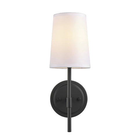 Matte Black 1-Light Wall Sconce With White Fabric Shade, Dimmable Transitional Lantern Style Wall Light For Bedroom, Kitchen And Living Room, Home Decor Bulb Not Included