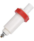 Heavy Duty High Voltage Banana Plug Cross Adapter Designed To Go The Distance With Slick Gold Plated Threads That Lock Tight For Reliable 10KV Power Lab Connections White And Red, side view.