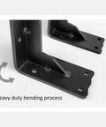 Heavy Duty Iron Triangle Shelf Brackets For Wall Cabinets And Counters Bulletproof Steel Corner Supports Kitchen And Bath Built Like A Tank Set Of Two 551 Lbs Load Rating Corrosion Protected showing close-up of heavy-duty bending process.
