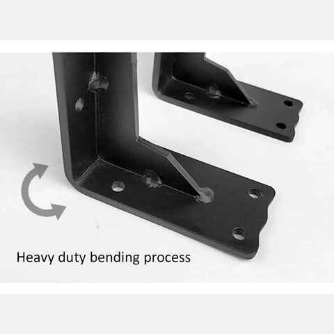 Heavy Duty Iron Triangle Shelf Brackets For Wall Cabinets And Counters Bulletproof Steel Corner Supports Kitchen And Bath Built Like A Tank Set Of Two 551 Lbs Load Rating Corrosion Protected showing close-up of heavy-duty bending process.