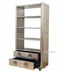 Legit Industrial Aviator Bookcase Featuring Four Hella Spacious Open Shelves And Two Smooth Glide Storage Drawers With Solid Metal Frame