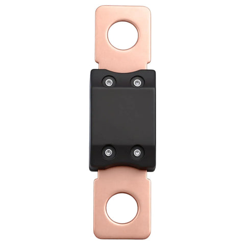 Premium MEGA 350 Amp Auto Fuse 32V DC Bolt On Circuit Protector UL Rated with black nylon casing and copper terminals.