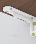 Super Tough White Iron Wall Mount Floating Shelf Brackets With Reinforced Triangle Brace To Haul Heavy Loads Without Breaking A Sweat Includes Complete Mounting Kit For Easy Setup That Actually Holds Up mounted on a wooden shelf.