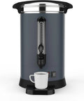 Front view of Party-Ready 100 Cup Commercial Coffee Urn, 14L/3.8Gal Stainless Steel Electric Coffee Maker With Double Wall Insulation, cup shown