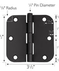 Matte Black Door Hinges Set, Water-Resistant And Pre-Lubricated, 10-Pack For Left Or Right Handed Doors, 3.5 Inch dimensions