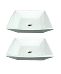 Two Castle 16.5 Inch Square White Vitreous China Vessel Sinks For Countertop With Overflow, ASME Grade A, Reno Gloss Finish