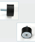 Heavy Badass Rubber Shock Absorber Mounts Featuring Metric Male Female Threads And Sick Vibration Damping For Boats Cars Trucks And Daily Off Road Rigs, top and bottom views.