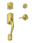 Camelot Single Cylinder Handleset With Right Hand Accent Lever Satin Brass For 1-5/8 To 1-3/4 Inch Doors No-Fuss Install