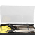 Eyeglass Repair Kit With Precision Screwdriver Set, Tweezers And Nose Pads, Multi Size Screws in open storage case