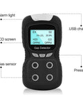 Portable 4 Gas Detector With LCD Display For On The Go Use, Rechargeable Clip On Gas Monitor showing alarm lights and sensors