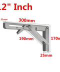Heavy Duty Stainless Steel Triangle Folding Brackets Set Adjustable Wall Mounted Shelf Brackets For Benches Tables And Tool Stations Space Saving 12 Inch Silver with dimensions