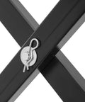 Close-up of rugged electric scissor lift table's durable locking mechanism, part of the structure supporting 140 pound load.