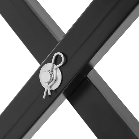 Close-up of rugged electric scissor lift table's durable locking mechanism, part of the structure supporting 140 pound load.