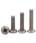 Prime Grade Pure Titanium Phillips Cross Screws M6 M8 Pan Fasteners displayed in various lengths for workshop use.