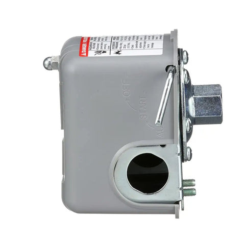 Side view of Air And Water Pump Pressure Switch 9013FSG2J24M4 For Motor Control And Easy Hookup, NEMA 1 Housing, 40-60 Psi Setting.
