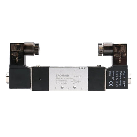 Front view of Workhorse Pneumatic Solenoid Air Valve 4V120-06 DC 24V 5 Way 2 Position Internally Piloted with one-eighth inch thread.