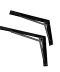 Heavy Duty Black Metal Shelf Brackets with right angles for wall mount support, sturdy design holds heavy loads.