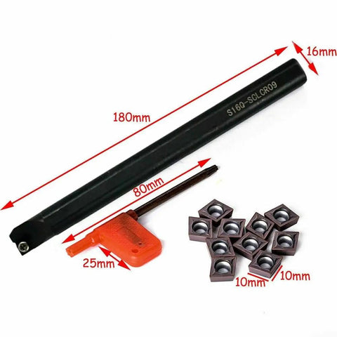 Pro Grade Boring Bar Lathe Holder Set With 10 CCMT09T304 Inserts 16Mm Shank 180Mm Handle Alloy Steel Construction