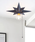 Black Star Flush Mount Ceiling Light With Pull Chain On Off Switch, Modern Mid Century Style Fixture for various rooms