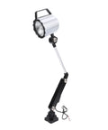 Built Tough 24W Wood Lathe Lamp Cutting Through Dark Shadows With Crisp Flicker Free Led Light And A 360 Swivel Head On A Flexible Gooseneck Arm For Cnc Mills And Workshops, black and silver lamp with flexible arm.