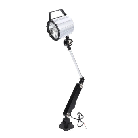 Built Tough 24W Wood Lathe Lamp Cutting Through Dark Shadows With Crisp Flicker Free Led Light And A 360 Swivel Head On A Flexible Gooseneck Arm For Cnc Mills And Workshops, black and silver lamp with flexible arm.