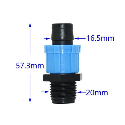 25Pcs 16mm Drip Tape Connectors Kit With Elbow End Plug Straight Tee Water Splitter Fittings Adapters For Garden Irrigation Systems No Leak Quick Install Plastic Hose Lock Nut, 16.5mm x 20mm fitting