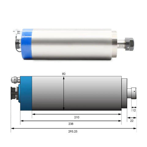 Water Cooled Spindle Motor 2.2kW 220V D80mm With 4 Ceramic Ball Bearings 24000 Rpm 0.01mm Runout 400 Hz Heavy Duty dimensions