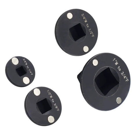 Drive Reducing Socket Adapter Set 4 Piece Low Conversion Kit Inch To 3/4 3/4 To Half Half To 3/8 3/8 To Quarter Drive For Automotive Machinery And Tight Space Repairs Where You Need Some Serious Muscle Now, black Cr Mo steel
