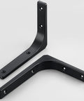 Rock Solid Metal L Floating Shelf Brackets In Matte Black for heavy-duty corner support, showing smooth edges and mounting holes.