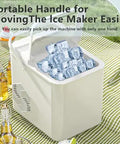 Top Tier Countertop Ice Maker, Self Cleaning Bullet Ice Machine Producing 12 Kg Daily, showing portable handle and ice cubes.