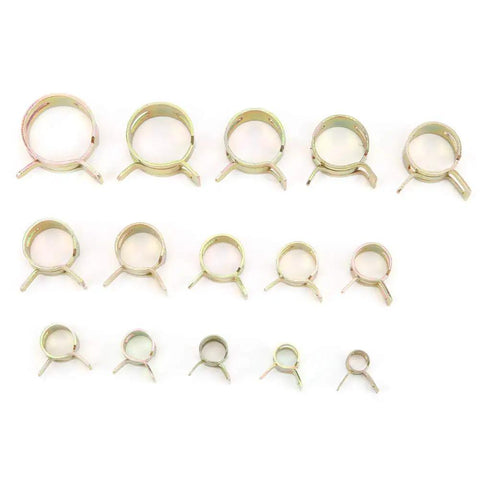 Rock Solid 115 Piece Hose Clamp Assortment Kit With Colored Zinc Plated Spring Clips For Water Tubes Air Pipes And Automotive Plumbing Fasteners That Are Durable Versatile And Perfect For Any Home Repair Job You Might Have., 15 spring hose clamps in assorted sizes