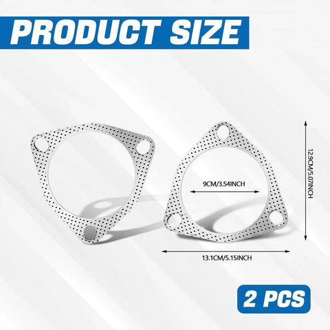 HEVLE 2PCS exhaust flange gasket set, 3.5 inch, perforated metal gaskets for car exhaust