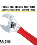 Adjustable Drive Wrench With Extra Capacity Jaw For Big Jobs Forged Alloy Steel Construction High Polish Chrome Finish Laser Etched