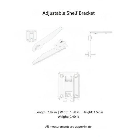 Heavy Duty Metal Shelf Bracket For Slotted Upright Rails 7.9 Inch Length White Finish technical drawing