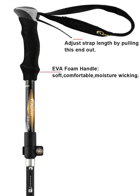 Ultralight Collapsible Trekking Pole With EVA Foam Handle And Wrist Strap For Men And Women, featuring adjustable strap detail.